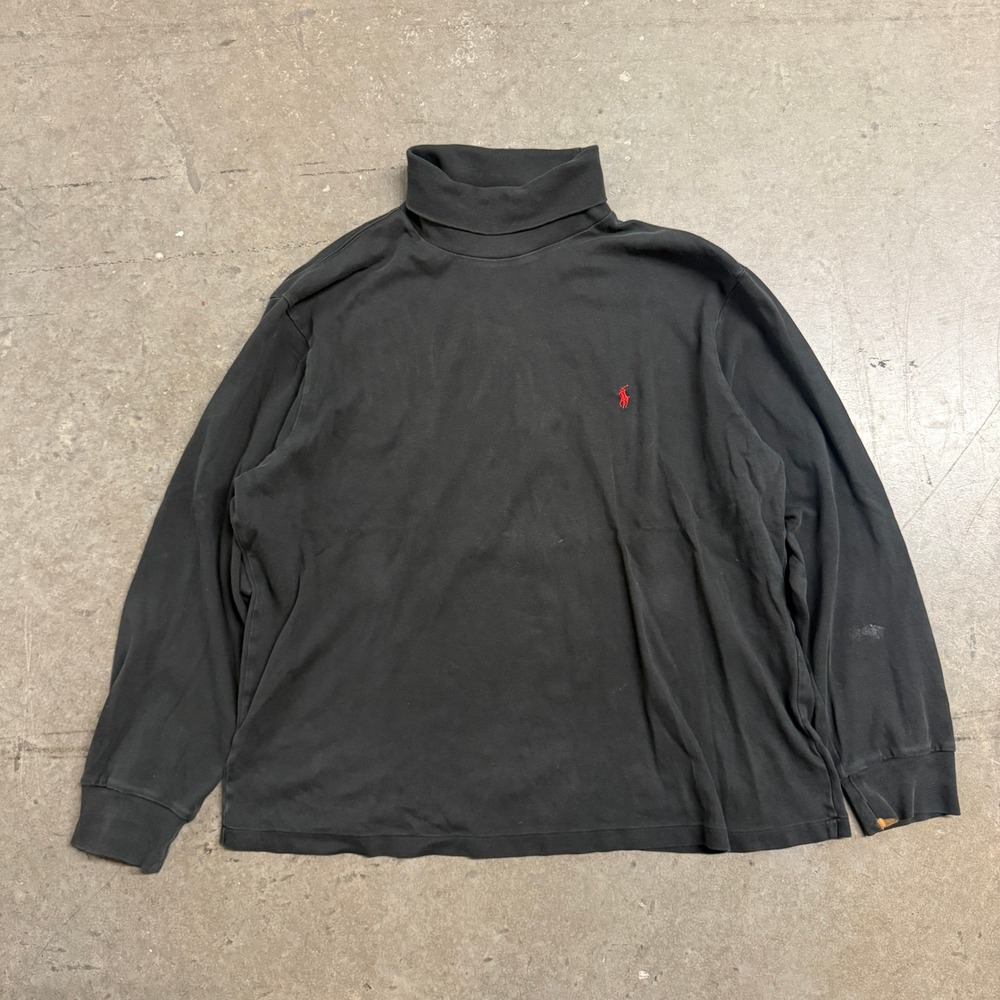 Polo Ralph Lauren Mens Turtleneck Shirt‎ Black Red Pony Logo Long Sleeve Large